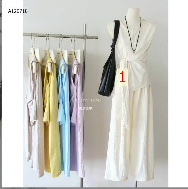 SET ÁO THẮT EO MIX QUẦN ỐNG RỘNG NỮ- sỉ 245k