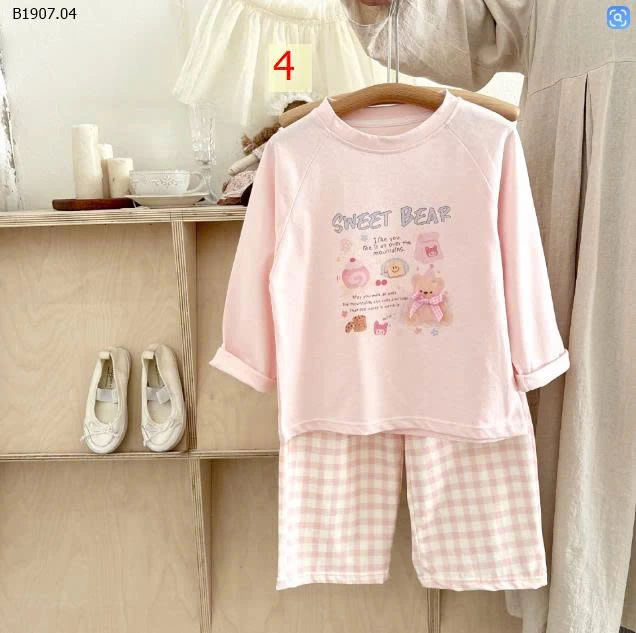 Bộ đồ ngủ trẻ em mặc nhà kiểu AB tay raglan Hàn Quốc -Sỉ giá Sz 80-120 :99k Sz 130-160 :135k
