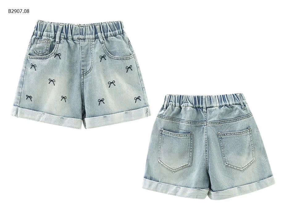 SHORT JEANS GẤP GẤU THÊU NƠ-Sỉ giá 145k