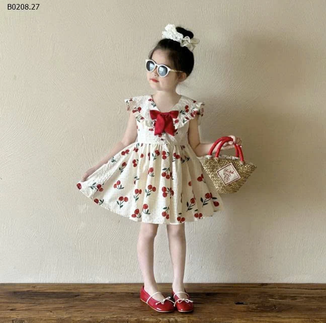 VÁY SÁT NÁCH HỌA TIẾT QUẢ CHERRY BG- sỉ 233k