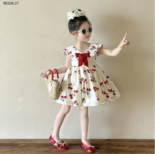 VÁY SÁT NÁCH HỌA TIẾT QUẢ CHERRY BG- sỉ 233k