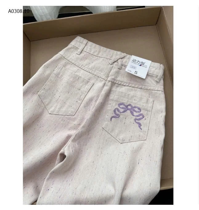 QUẦN SUÔNG ỐNG RỘNG THÊU NƠ TÚI SAU - sỉ 163k