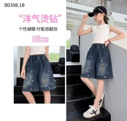 QUẦN SHORT JEAN CẠP CHUN THÊU BƯỚM SZ ĐẠI-Sỉ giá 148k