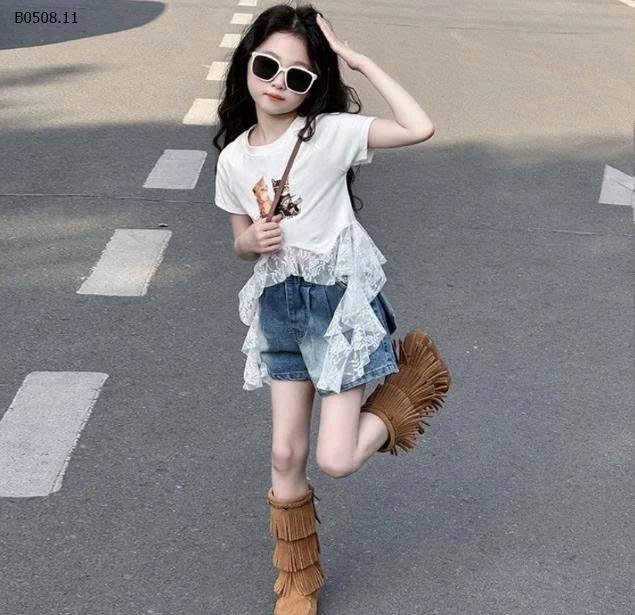 SET ÁO THUN REN PHỐI QUẦN SHORT JEAN BG  - sỉ 206k