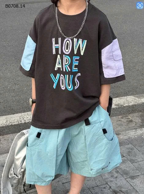 ÁO PHÔNG TAY PHỐI MÀU SHORT XANH CHO BT - sỉ áo = quần: 150k