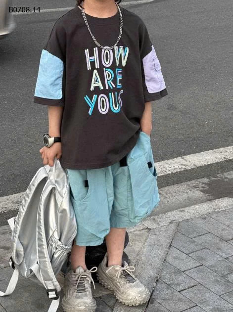 ÁO PHÔNG TAY PHỐI MÀU SHORT XANH CHO BT - sỉ áo = quần: 150k