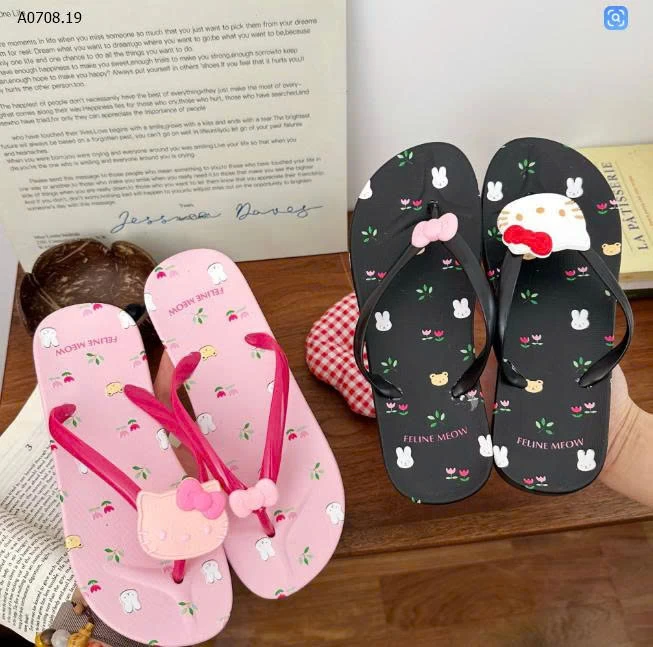 Dép xỏ ngón in hình mèo nơ NỮ-59k/đôi bán từ 2 đôi  
