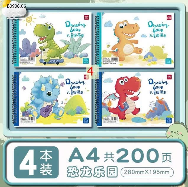 Set 4 quyển vở vẽ A4 – Hãng Deli chính hãng-Sỉ giá 68k/set 4 quyển