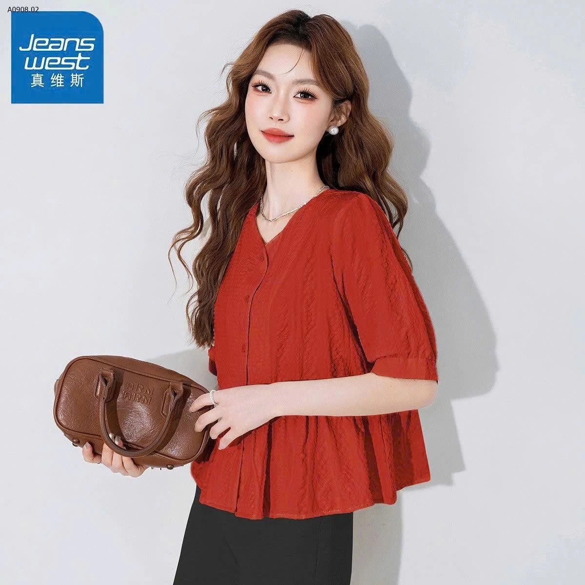 ÁO SƠ MI CỔ V TAY BỒNG JEANSWEST-Sỉ giá 308k