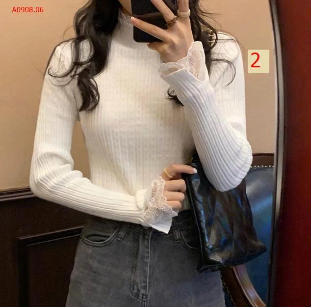 ÁO LEN CỔ VÀ TAY REN HOA-Sỉ 100K