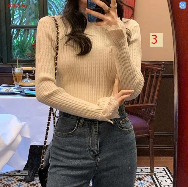 ÁO LEN CỔ VÀ TAY REN HOA-Sỉ 100K