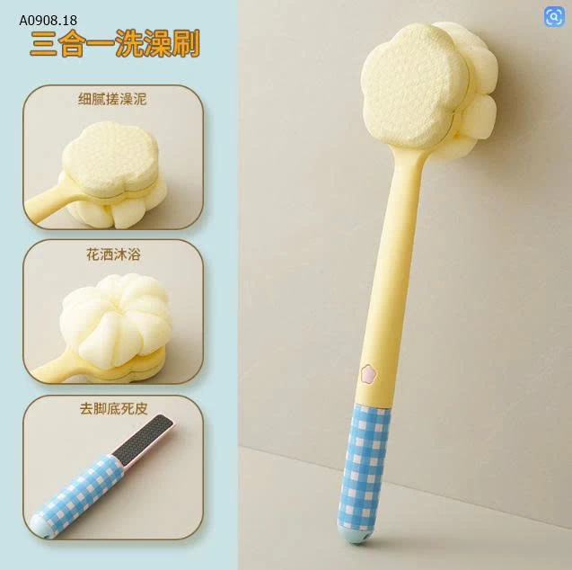 Cây cọ tắm 3in1 – Kèm bàn chà gót chân-Sỉ 55k màu ngẫu nhiên 