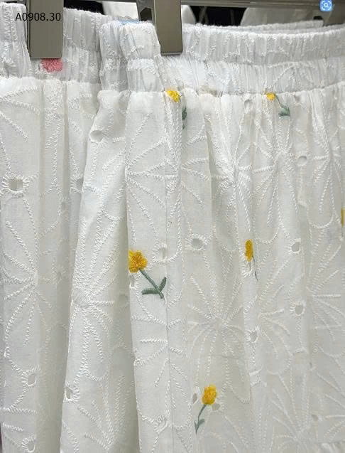 Váy chữ A thêu hoa ba chiều chất liệu cotton-Sỉ 195k