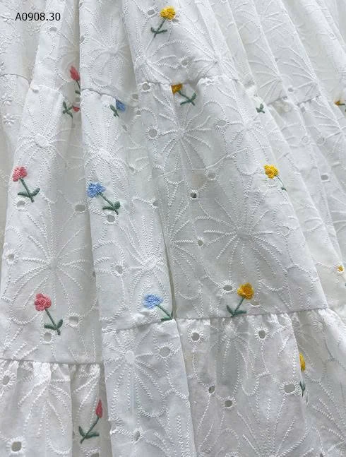 Váy chữ A thêu hoa ba chiều chất liệu cotton-Sỉ 195k
