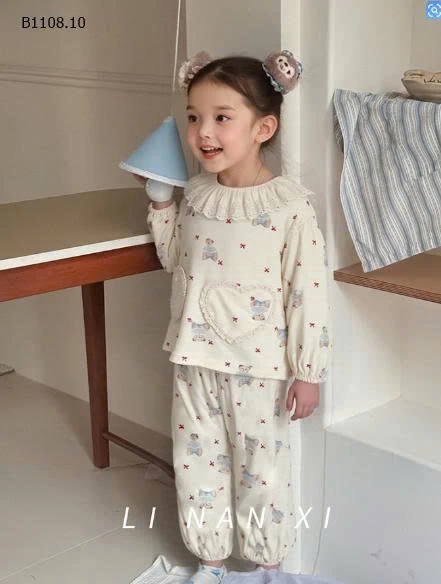 Bộ đồ ngủ ren cổ tròn cho bé gái -Giá sỉ 220k