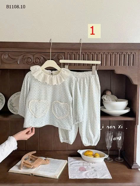 Bộ đồ ngủ ren cổ tròn cho bé gái -Giá sỉ 220k