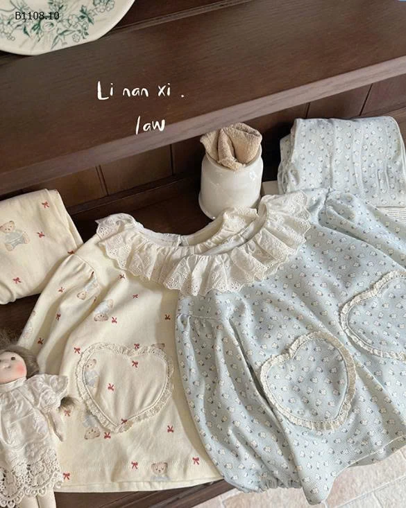 Bộ đồ ngủ ren cổ tròn cho bé gái -Giá sỉ 220k