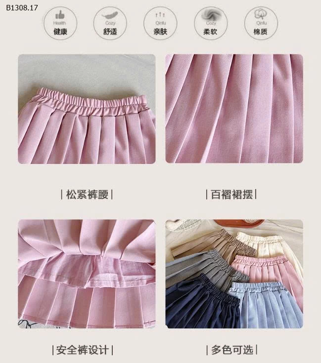 CHÂN VÁY XẾP LY BÉ GÁI HÃNG HSMMC - Sỉ 112k