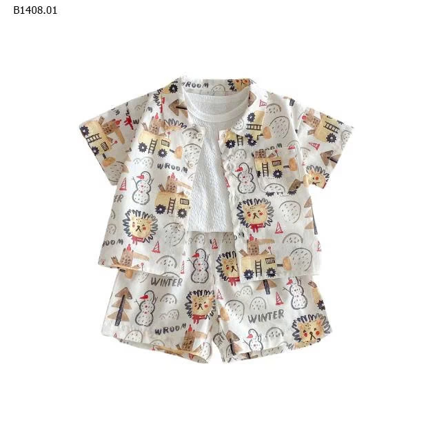 BỘ SƠ MI HOẠ TIẾT CHO BÉ TRAI-Sỉ giá set sơ mi: 130k  áo trắng: 81k 