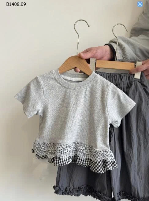 ÁO CỘC TAY PHỐI VIỀN KẺ BG - sỉ áo 143k, quần 143k