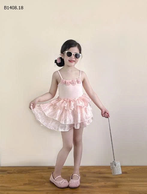 VÁY 2 DÂY ĐÍNH HOA BÉ GÁI-Sỉ giá 268K