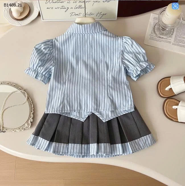 SET ÁO SƠ MI KẺ MIX CV XẾP LY BG - sỉ 187k