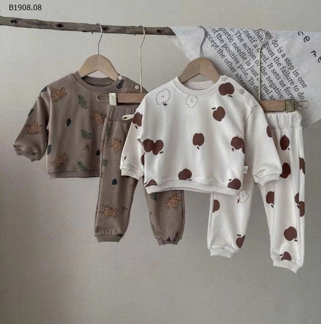 Bộ đồ hai mảnh in họa tiết lá táo tay dài INS cho bé- 135k/bộ