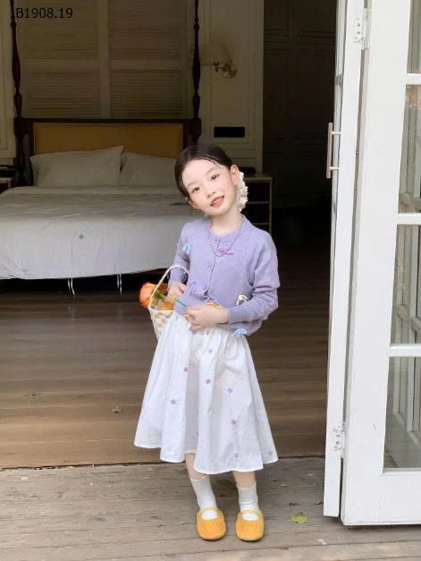SET ÁO LEN CARDIGAN NƠ MIX CHÂN VÁY DÀI-Sỉ giá  áo: 147k  váy: 138k