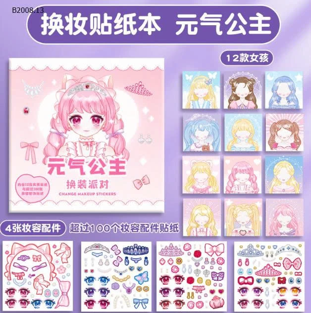 SET 4 QUYỂN STICKER BÓC DÁN CÔNG CHÚA - sỉ 47k/set 4c mix màu