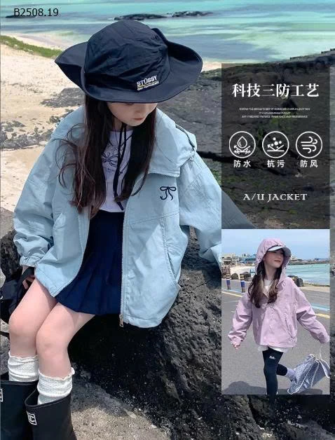 ÁO KHOÁC GIÓ THÊU NƠ CHO BÉ GÁI-Giá sỉ 128k