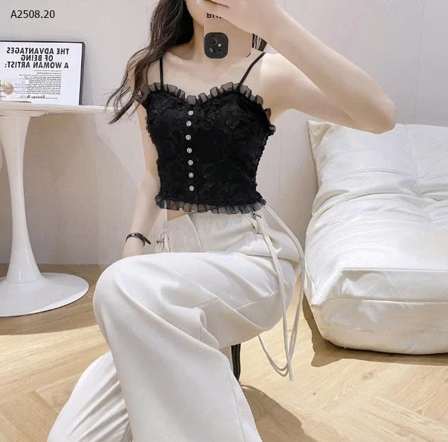 ÁO 2 DÂY CROPTOP PHỐI REN 0 - sỉ 70k