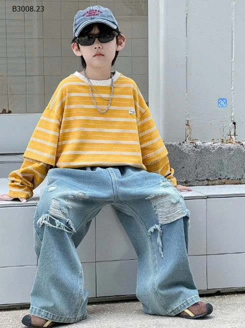 SET ÁO KẺ MIX QUẦN JEAN RÁCH BT-Giá sỉ áo: 165k  quần: 187k 