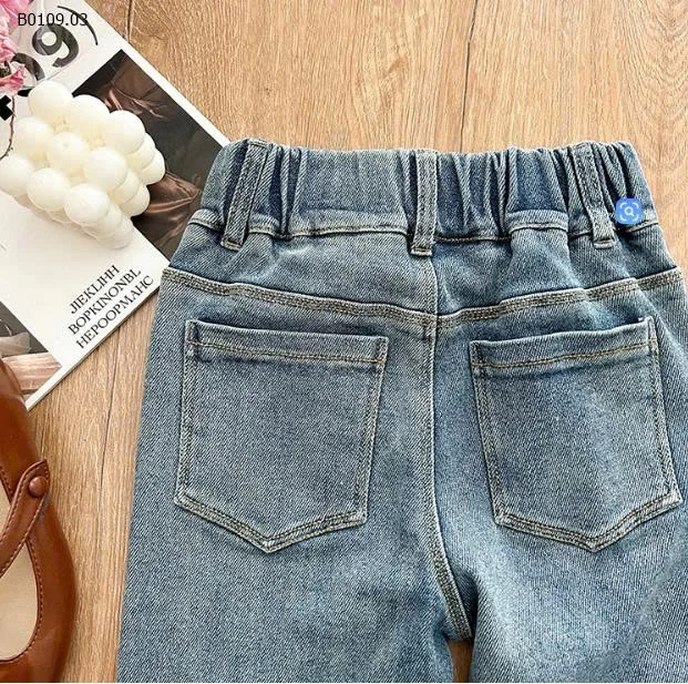 Quần ống loe xẻ tà denim cổ điển-Giá sỉ 100k