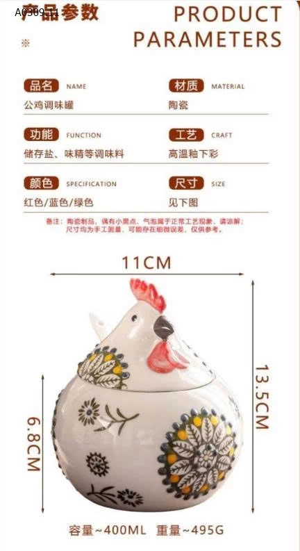 Set 3 hũ sứ đựng gia vị hình chú gà- Giá sỉ 250k/3 hũ