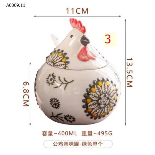 Set 3 hũ sứ đựng gia vị hình chú gà- Giá sỉ 250k/3 hũ