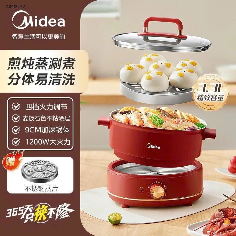 Nồi lẩu Midea màu đỏ tách rời + khay hấp inox- sỉ 540k