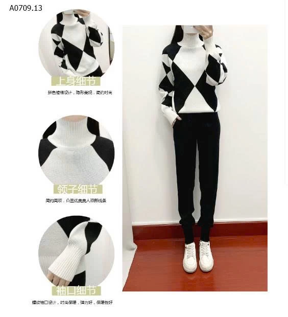 SET áo len kẻ caro dệt kim hai mảnh thu đông -Giá sỉ 246k