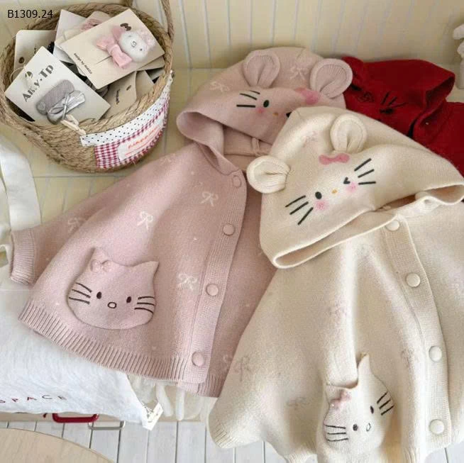   ÁO CHOÀNG LEN MÈO NƠ CHO BÉ-Giá sỉ 210k