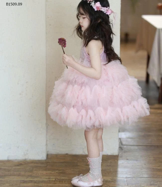 Váy công chúa cổ yếm màu hồng cho bé gái-Giá sỉ 358k