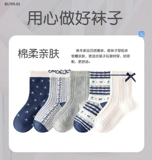 SET 5 ĐÔI TẤT CAO CỔ PHỐI HỌA TIẾT CHO BÉ- sỉ 70k/set