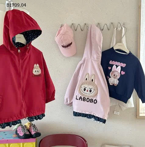 ÁO KHOÁC MŨ 2 MẶT LABUBU CHO BÉ - sỉ 222k