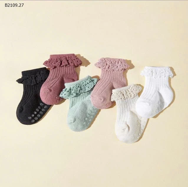 SET 6 ĐÔI TẤT CHỐNG TRƠN CỔ  REN mix màu -Giá sỉ 73k