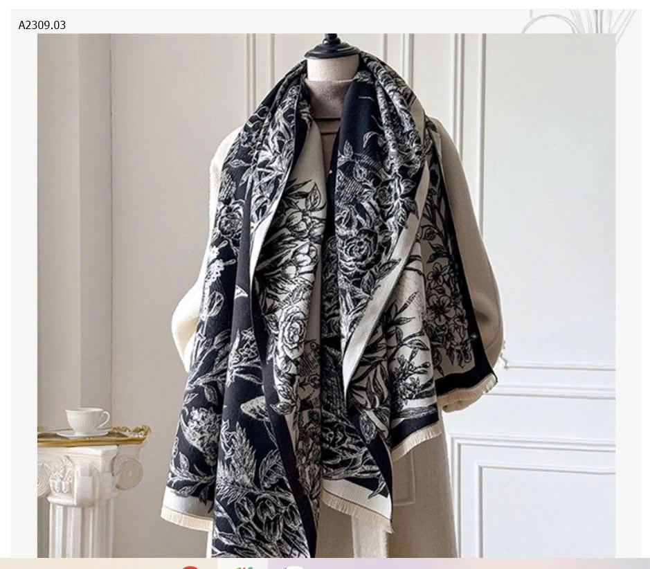 KHĂN CHOÀNG CỔ CASHMERE GIẢ HỌA TIẾT BƯỚM - sỉ 115k  