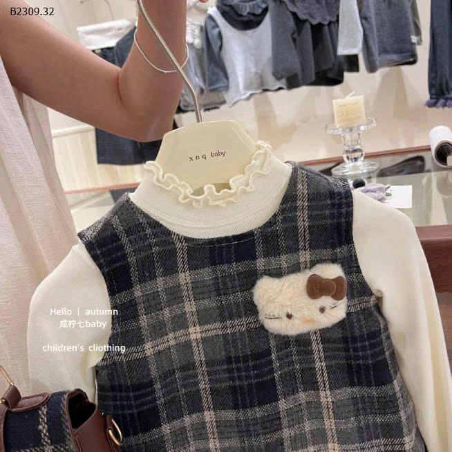 VÁY KẺ KITTY KÈM CẶP CHO BÉ GÁI- sỉ 258k