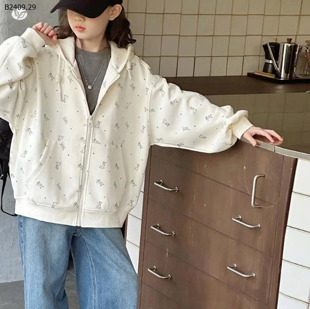 KHOÁC COTTON LIỀN MŨ IN GẤU-Giá sỉ 236k