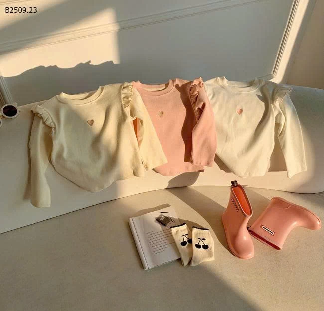 Áo thun dài tay thêu họa tiết tình yêu phong cách Hàn Quốc cho bé- sỉ giá 100k