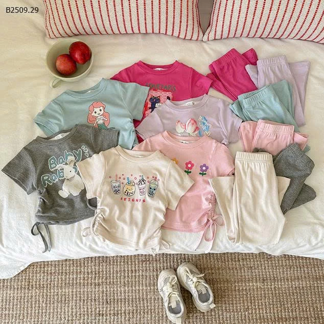 Bộ đồ công chúa quần ống loe tay ngắn nơ eo cho bé - sỉ 126k/bộ 