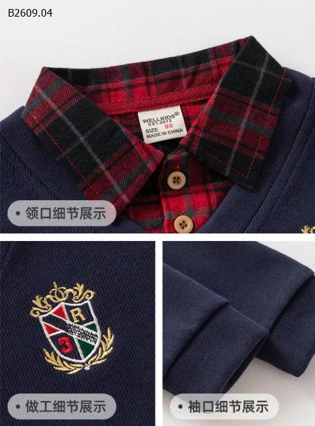 ÁO PHỐI CỔ SƠ MI GIẢ 2 MẢNH WELLKIDS- sỉ 125k