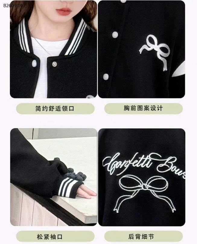 KHOÁC BOMBER NỈ THÊU NƠ BG SZ ĐẠI- sỉ 260k