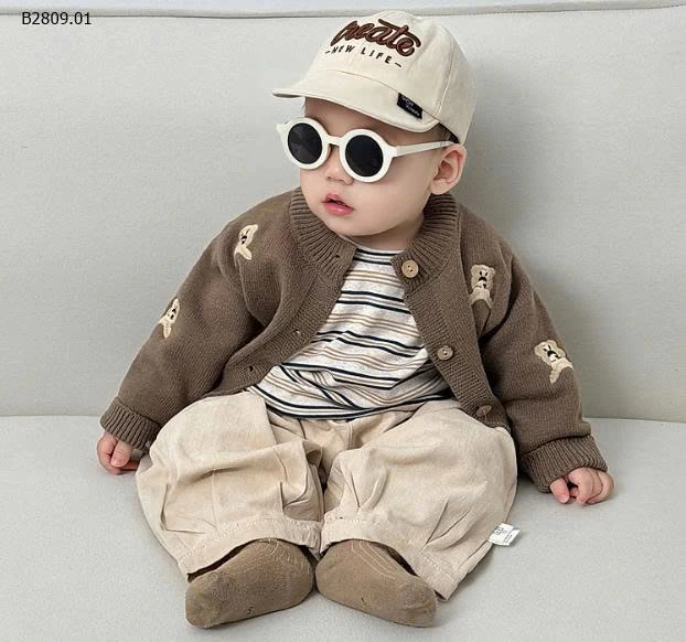 Set ÁO KHOÁC CARDIGAN HỌA TIẾT GẤU CHO BÉ -Giá sỉ   mẫu 1-2-3 : Áo khoác len cardigan giá 156k mẫu 4-5 : quần giá 110k mẫu 6-7 : áo phông dài tay giá 99k